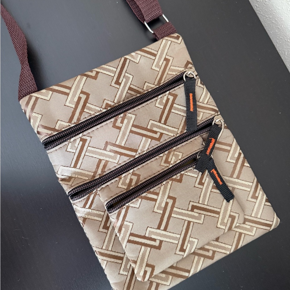 Travel Crossbody Bag Multi Pocket Brown Tan Lightweight Organizer